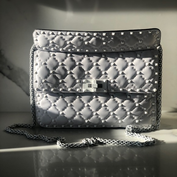 Valentino Rockstud Spike Medium White Bag - Picture 3 of 7